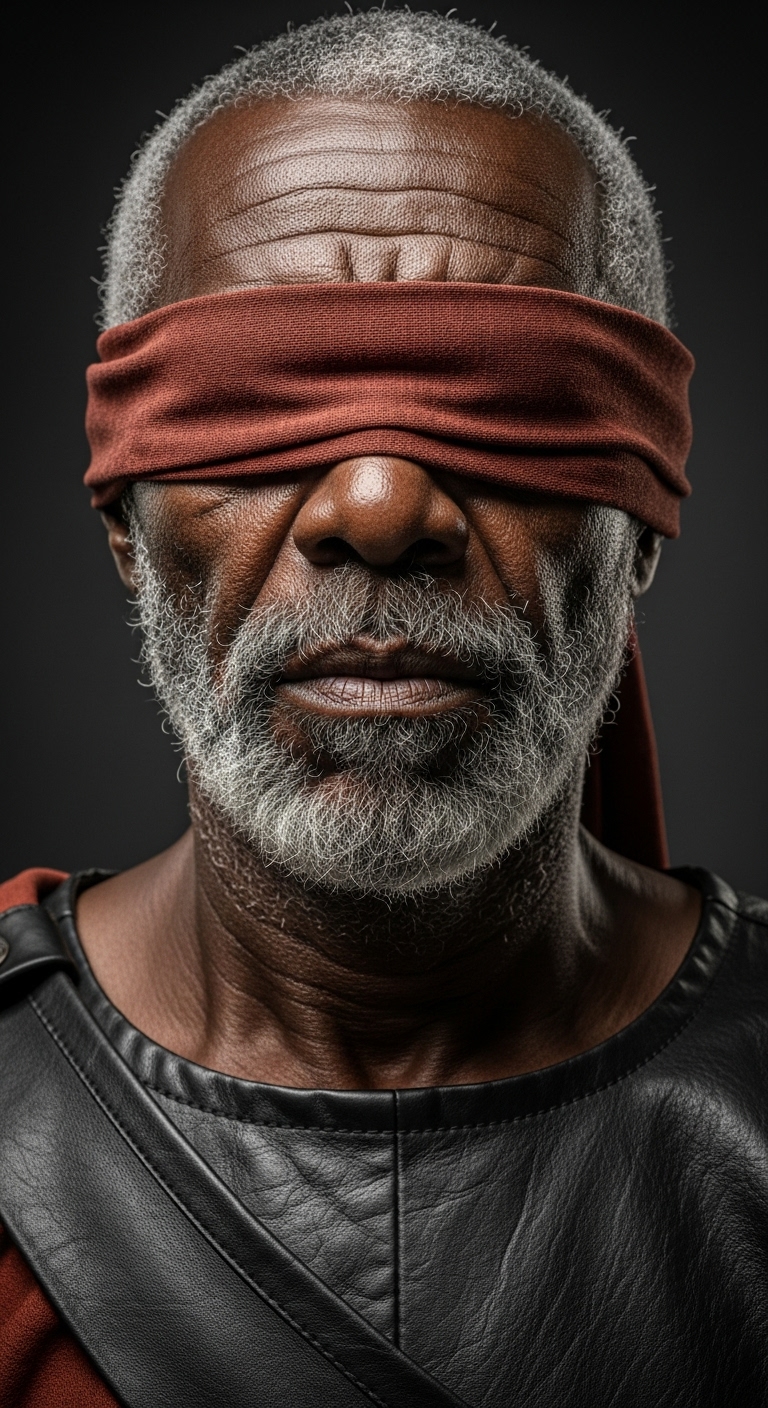 Google Imagen prompt: Close-up portrait of a mature African man, likely middle-aged, with a serious ex...