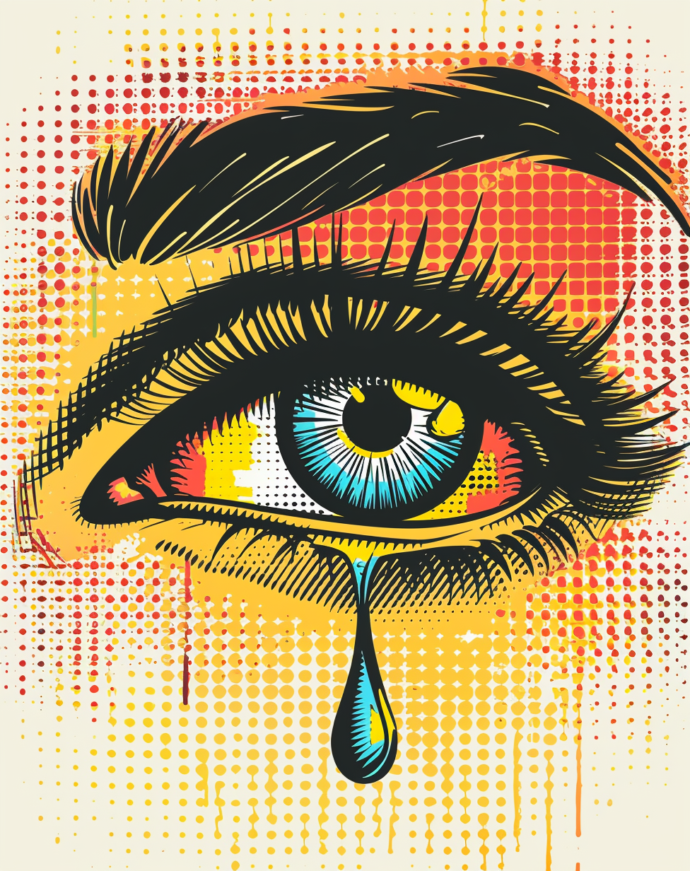 Midjourney prompt: A single clipart of a vintage comic book-style drawing showing a tear drop falli...
