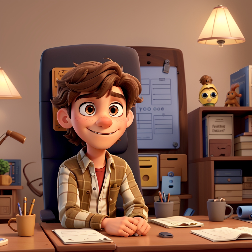 DreamShaper prompt: A young man with light brown wavy hair and light brown eyes sitting in an armcha...