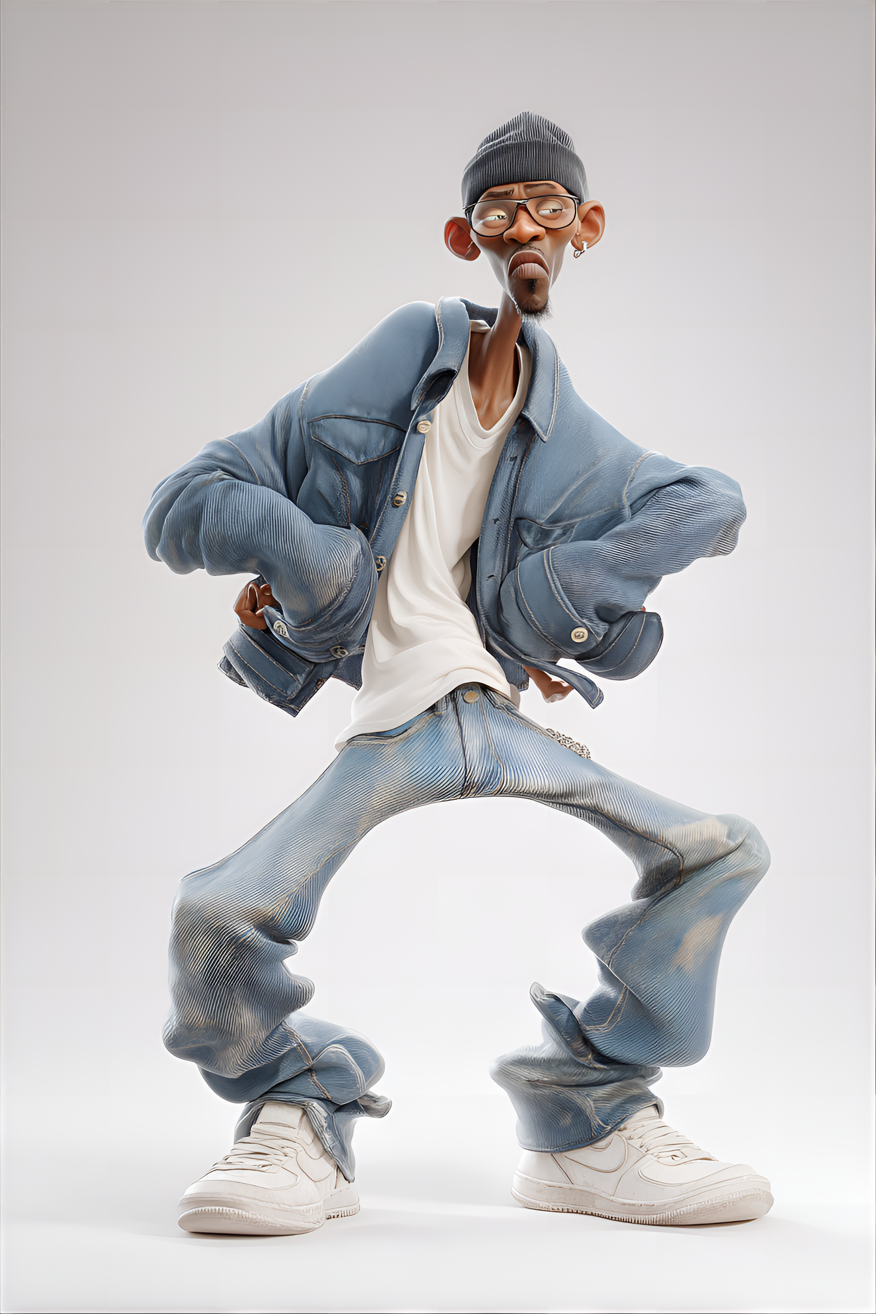 Midjourney prompt: funny caricature, funky dancer, male, african american ethnicity, 28 years old, ...