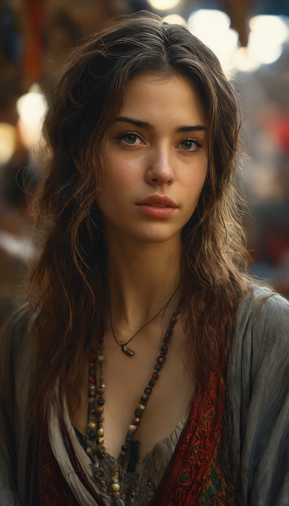 Juggernaut XL prompt: An young woman in a market close up, subdued, trending on artstation,sharp focus...