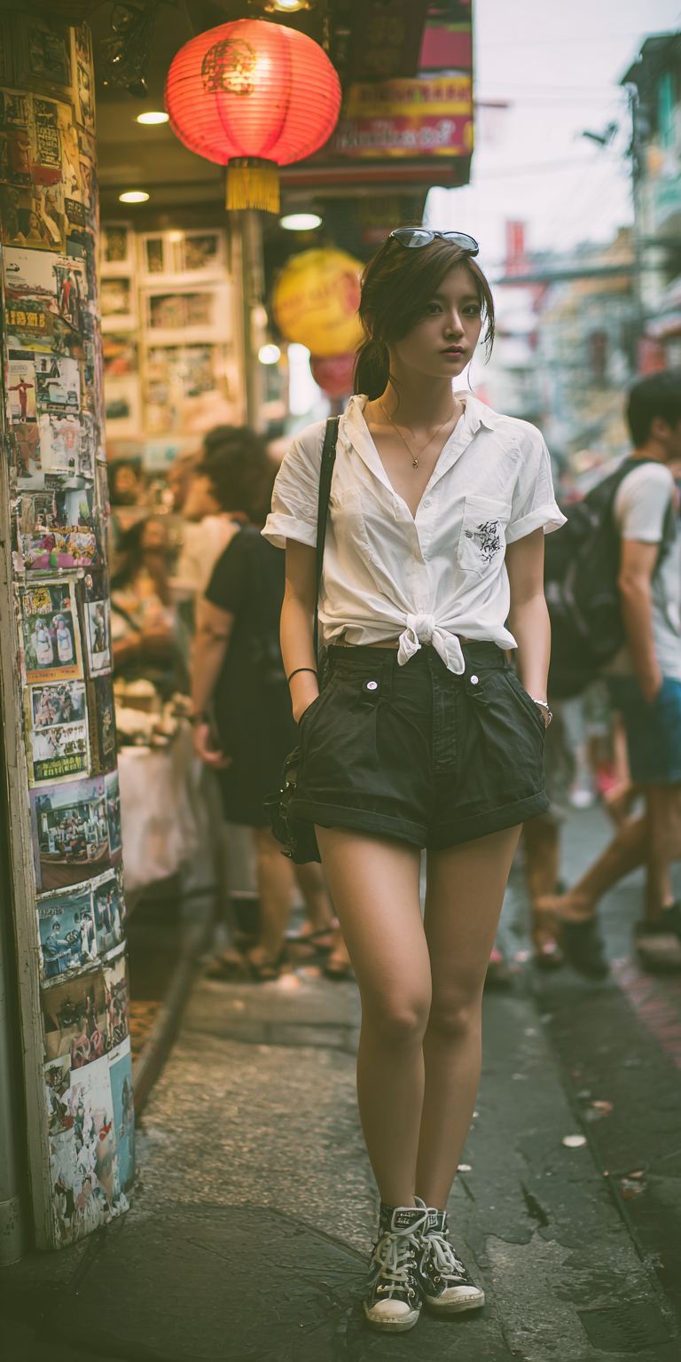 Midjourney prompt: Asian woman, mid 20s, shy --no freckles --chaos 75 --ar 1:2 --raw --profile n19t...