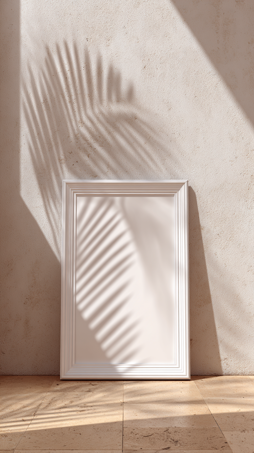 Midjourney prompt: product photography, cposter frame mockup, sunbeam from ceiling oculus casting l...