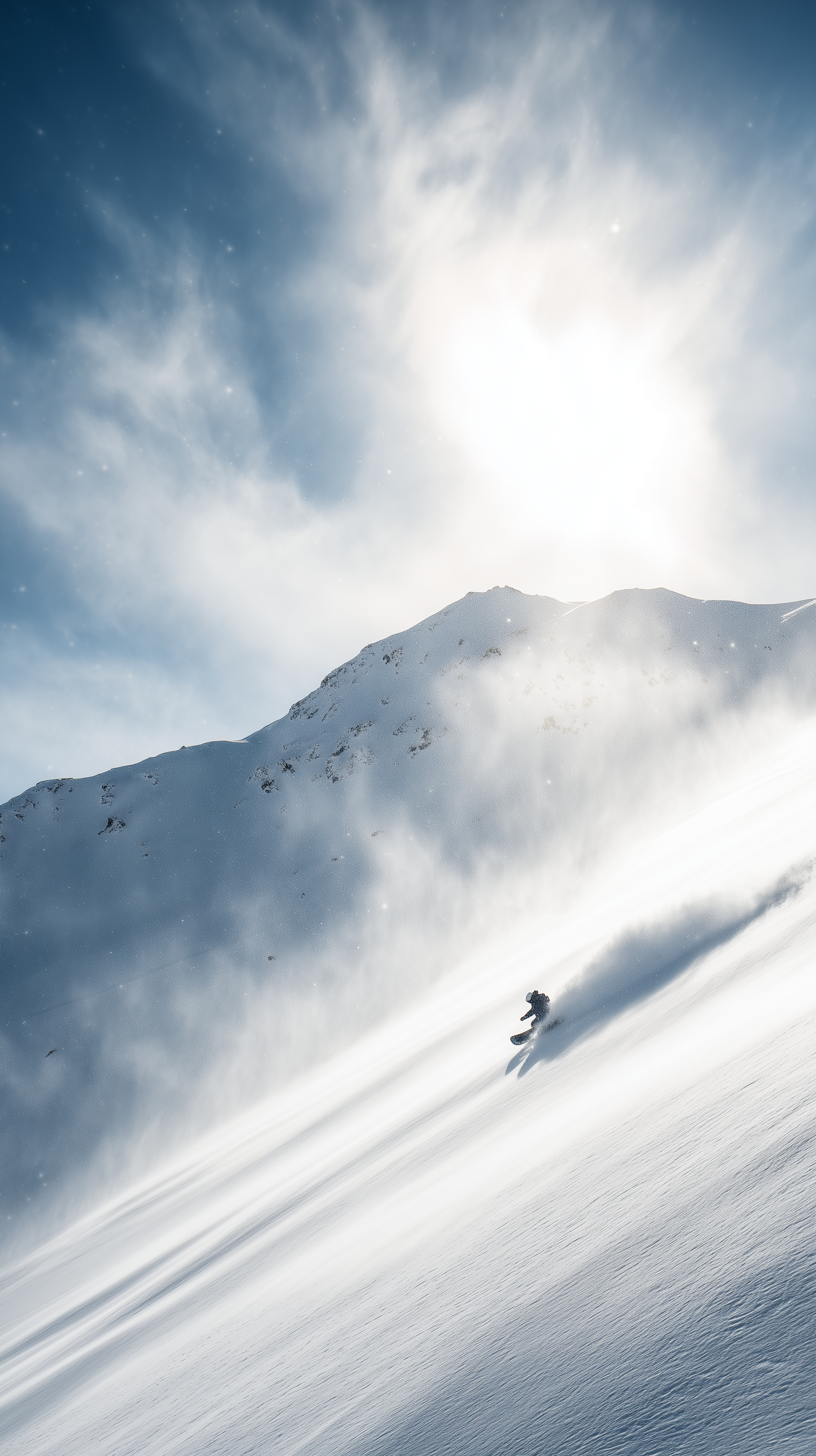 Midjourney prompt: photography, dynamic composition, long range, snowboarder, in the snowboard park...