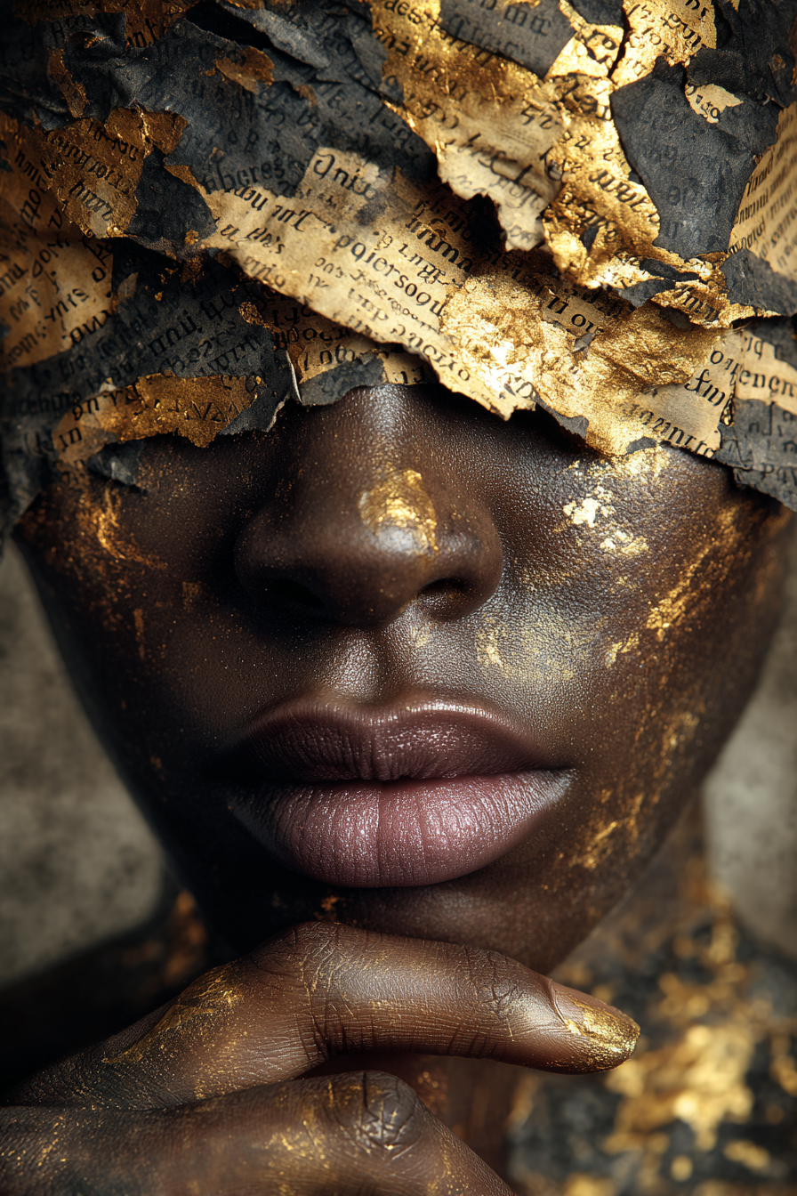 FLUX prompt: Dark-skinned woman, mid-20s, close-up portrait, with a thoughtful and contemplat...