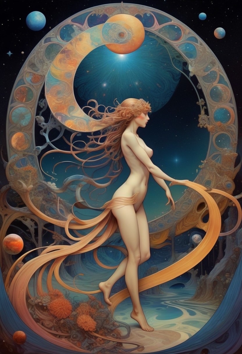Stable Diffusion prompt: high quality, highly detailed, Imagine a dreamlike scene blending the swirling c...