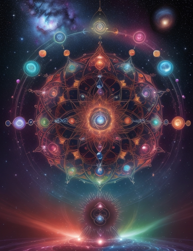 Midjourney prompt: envision the seven chakras as radiant, interconnected energy centers suspended i...
