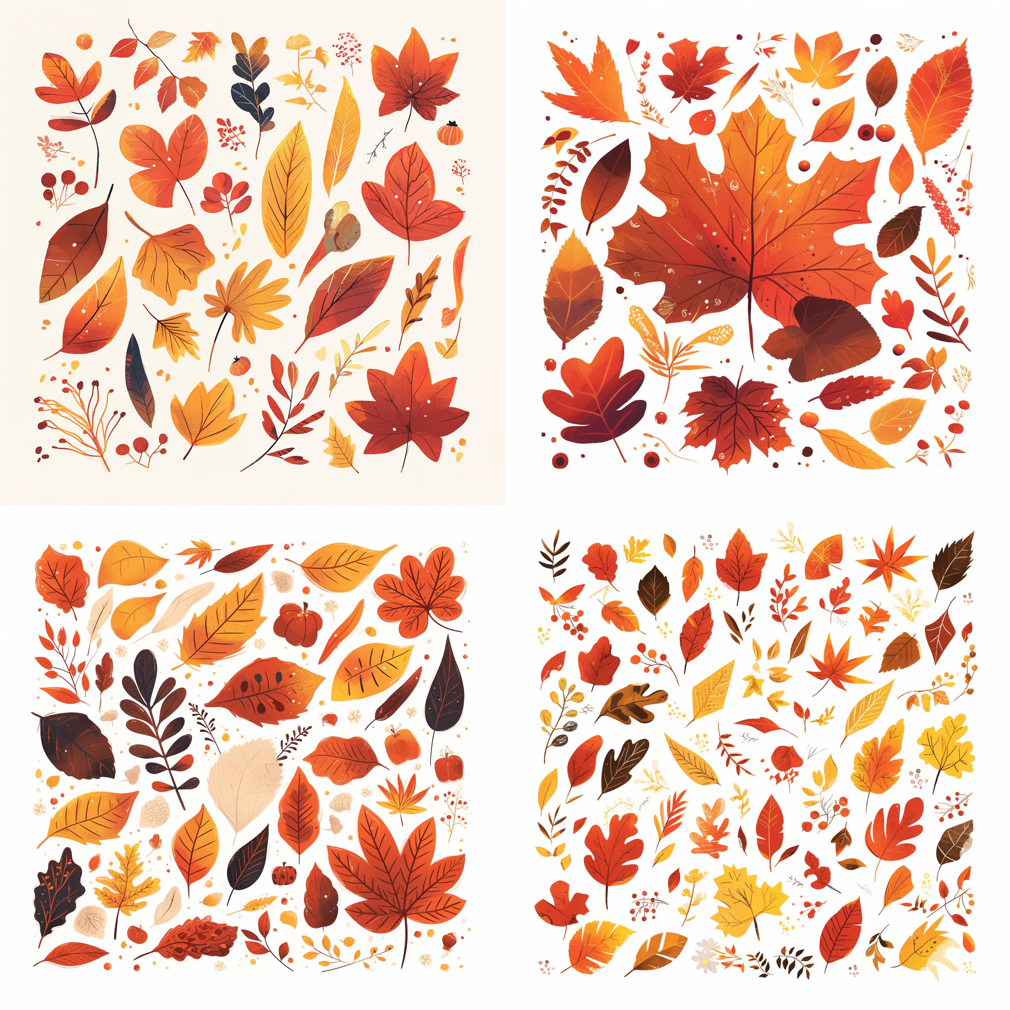 Midjourney prompt: An illustration of knolling autumn leaves in the style of autumn, the background...