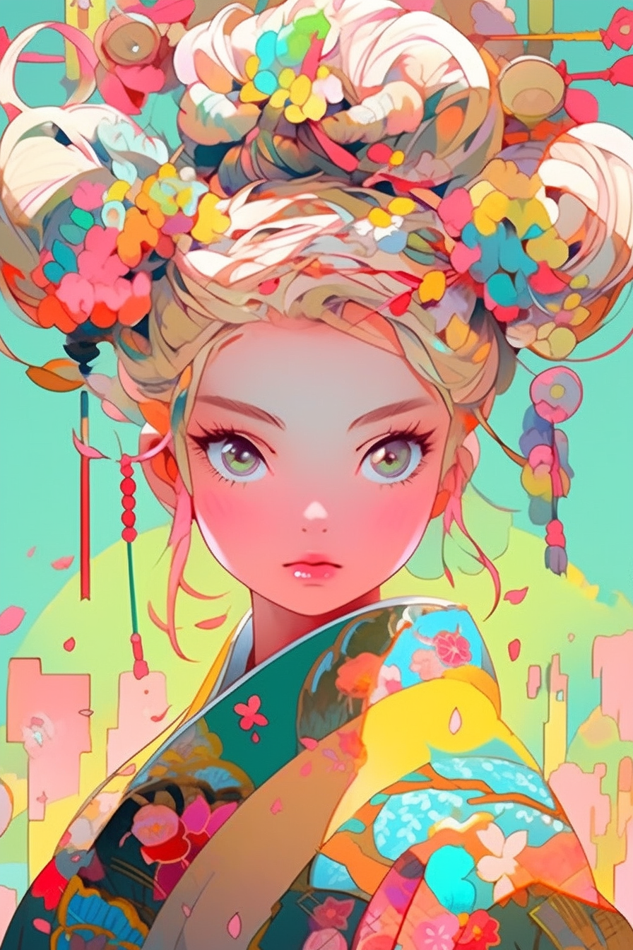 Midjourney prompt: A playful and whimsical girl, cartoon style, with colorful makeup, Naturalist Ar...
