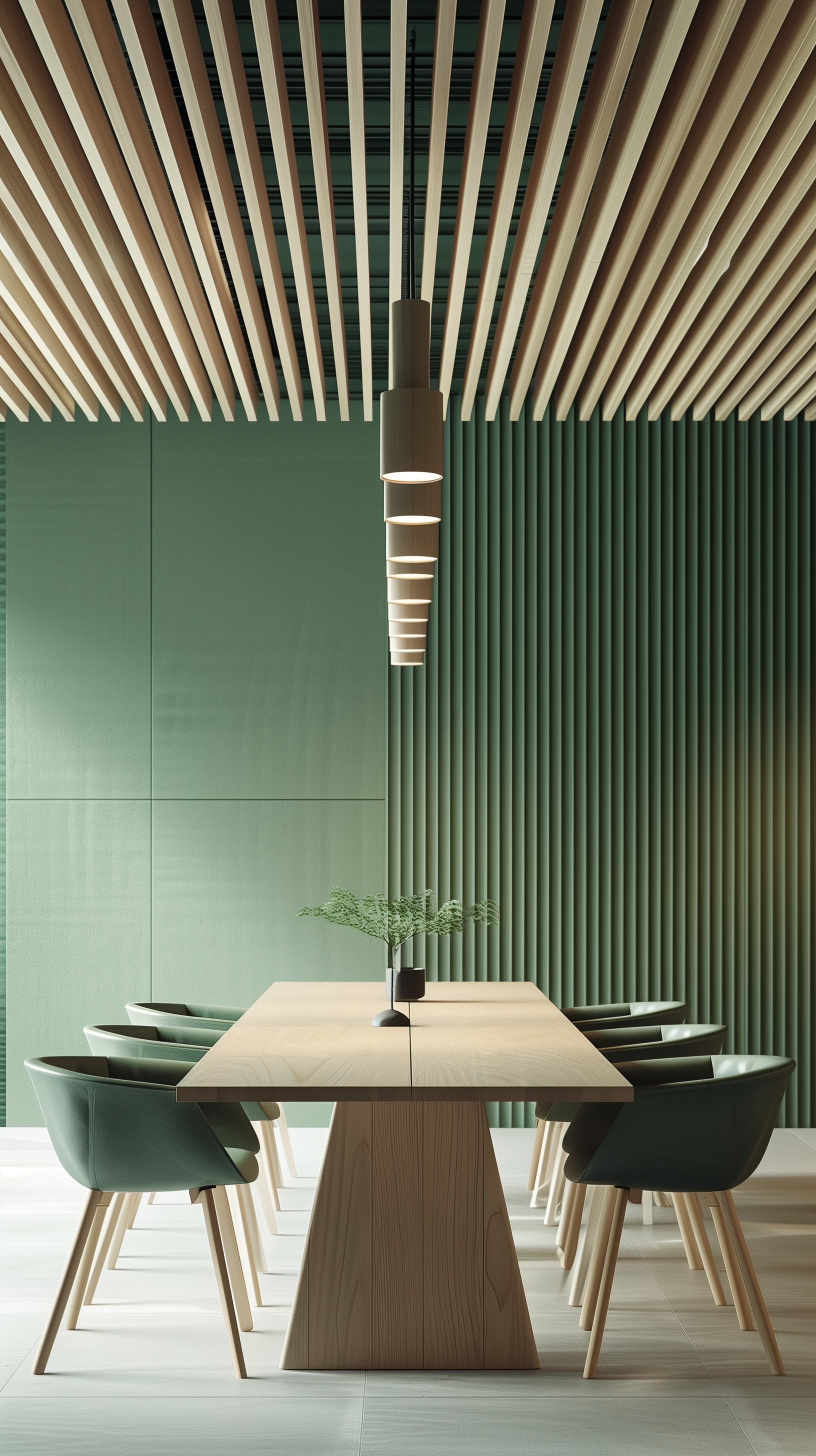 Midjourney prompt: photorealism, modern minimalist office meeting room interior featuring sleek woo...