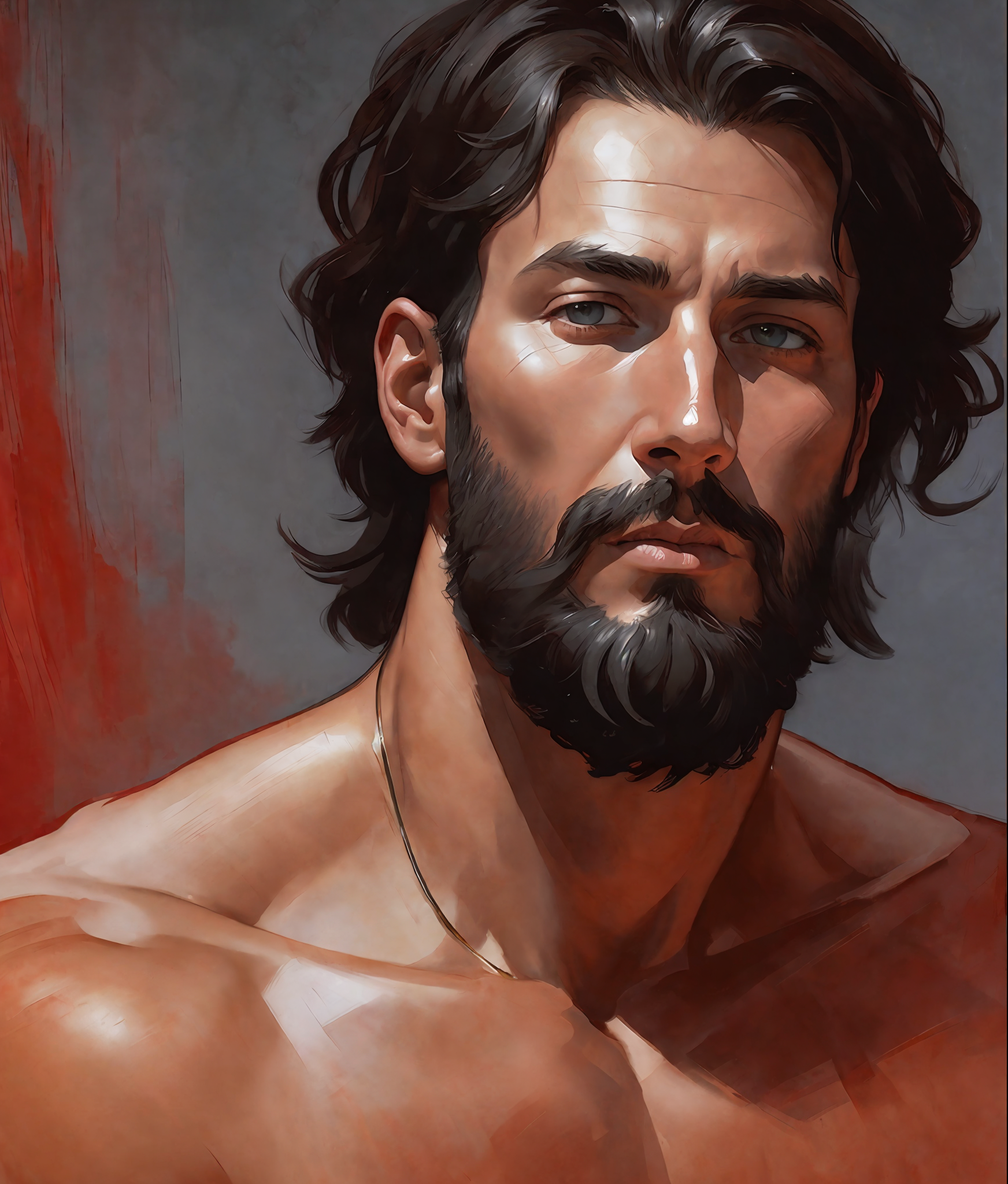 Openjourney prompt: Adam the first man, red skin, black short hair, biblical, gospel, digital painti...