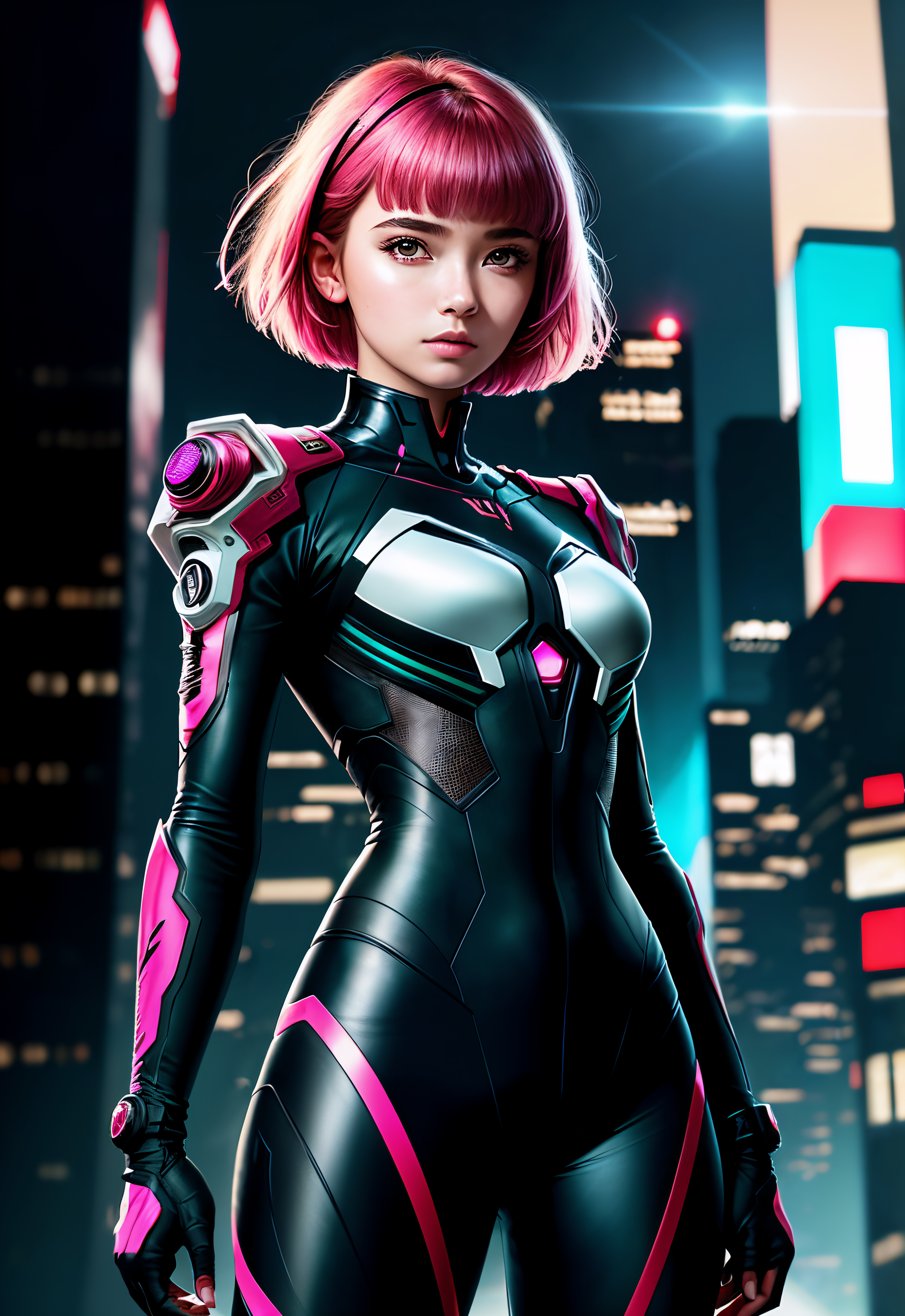 DreamShaper prompt: 1 girl, photo realistic portrait of a girl with futuristic outfit, intricate sle...
