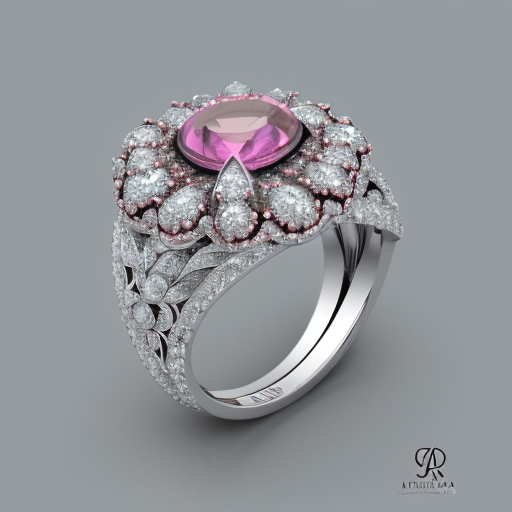 Redshift Diffusion prompt: a jewelry design,sakura-themed ring, gemstones and diamonds,luxury, closeup, pro...