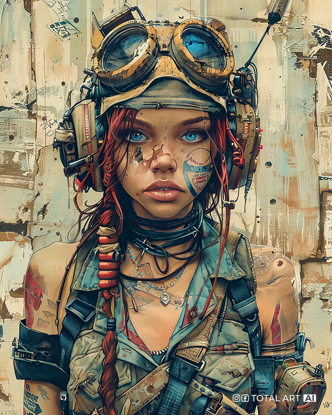 Midjourney prompt: young beautiful European woman, random illustrations to fill a post-apocalyptic ...