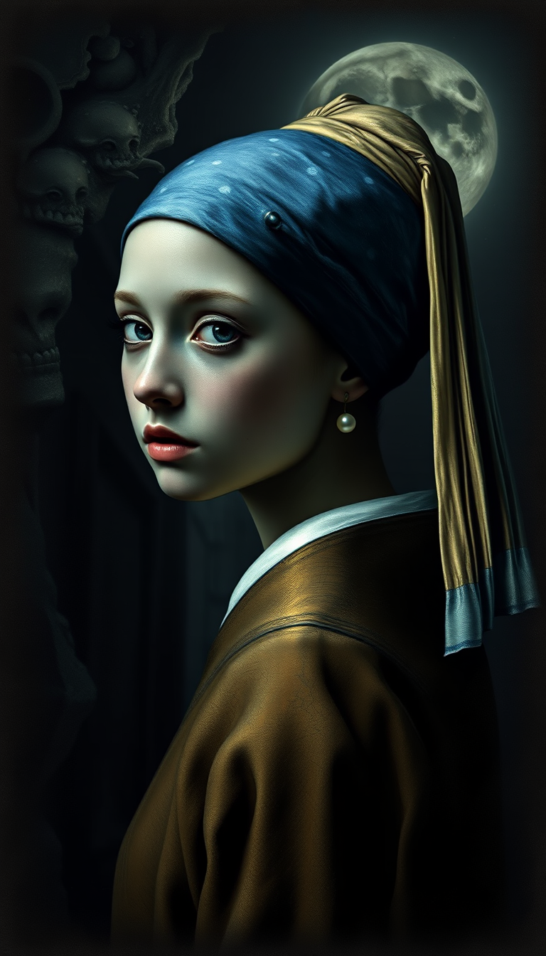 FLUX prompt: An eerie, high-definition masterpiece of a girl with a pearl earring, rendered i...