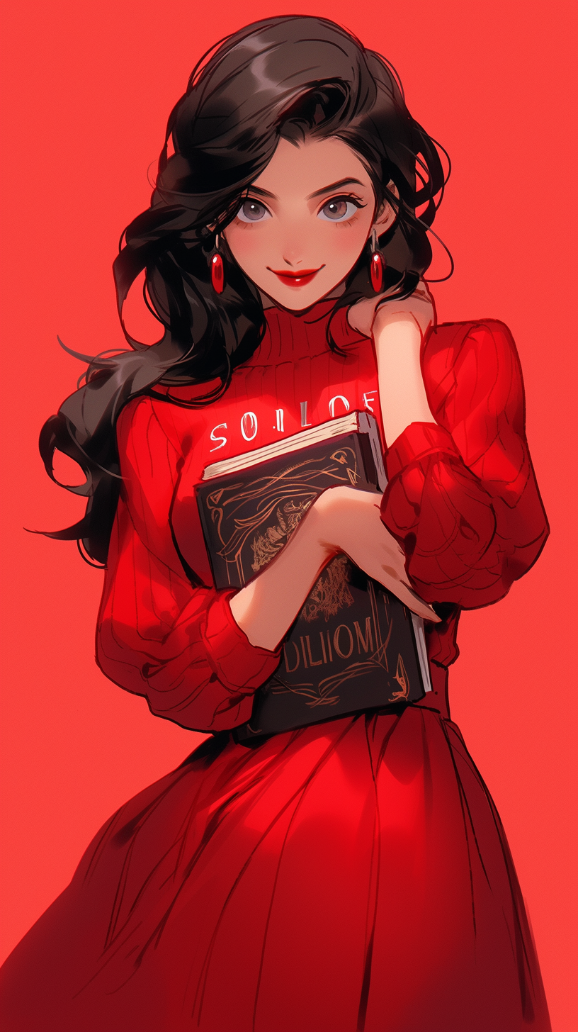 Midjourney prompt: A picture of a confident, strong-willed woman holding a book, Disney princess re...