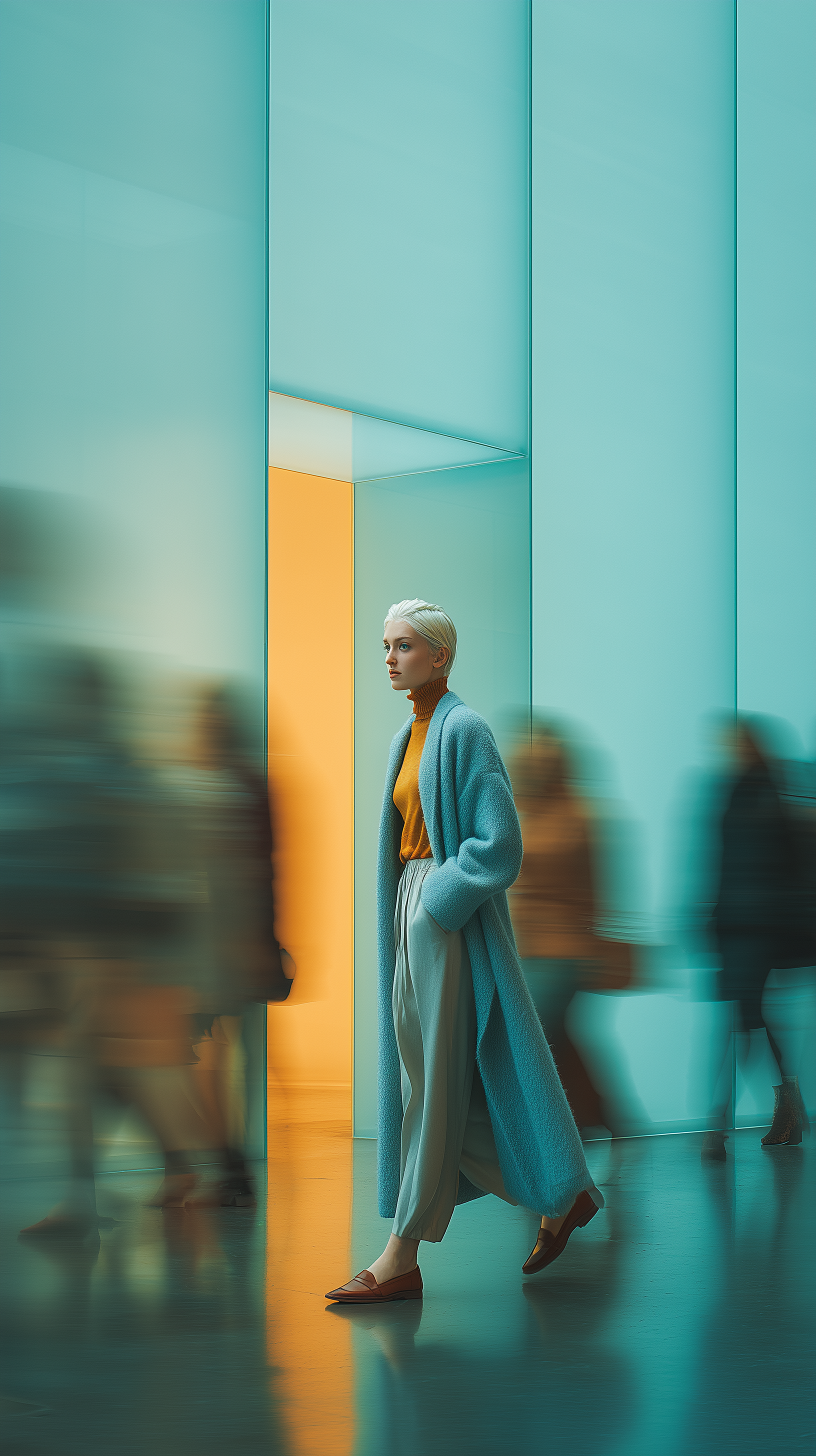 Midjourney prompt: photography, front-profile walk-through, depth of field background blur, full-bo...