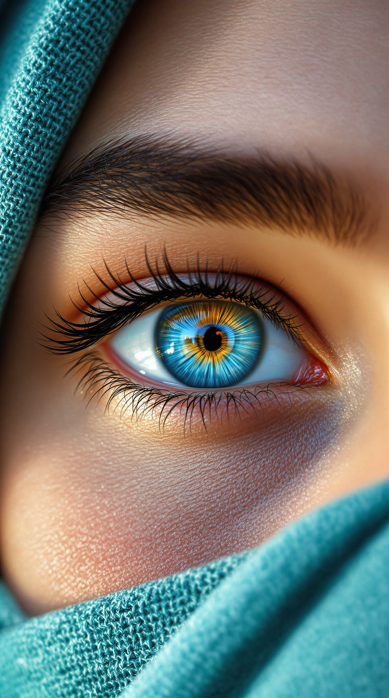 FLUX prompt: A mesmerizing, ultra-detailed close-up of a young person's striking blue eye, pa...