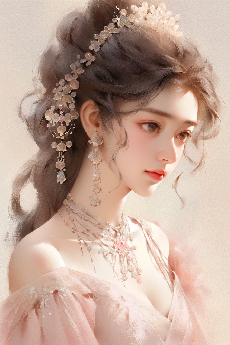Midjourney prompt: Waist up, Pan Shot of a elegant and graceful girl, Xianxia style, with delicate ...