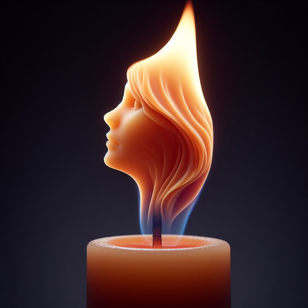 DALL·E prompt: hyper-realistic image featuring a single candle wick with a flame above it, meti...