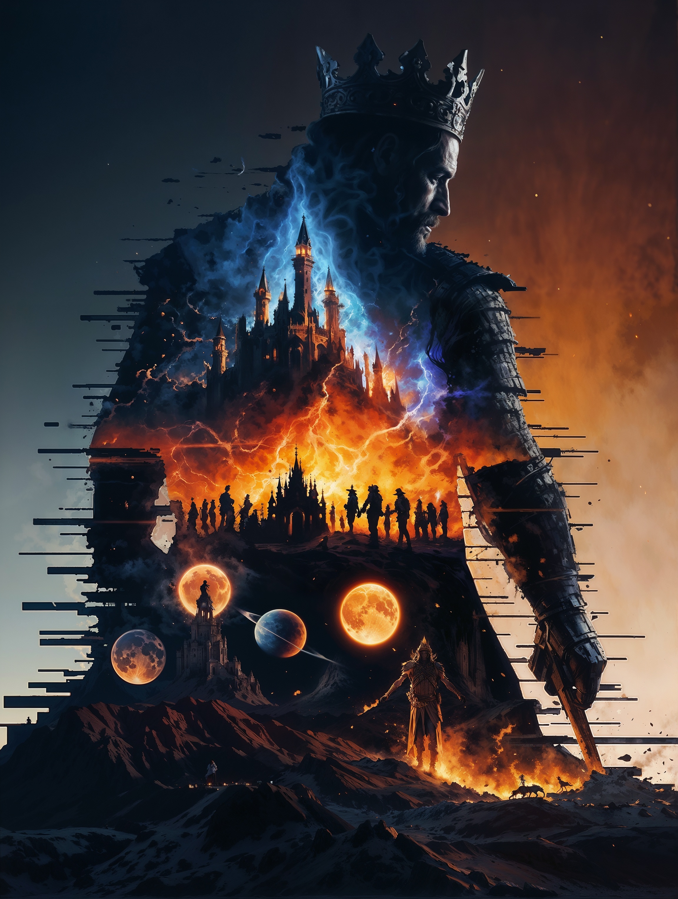 SD XL prompt: A breathtaking double exposure illustration featuring a sinister silhouette of a...