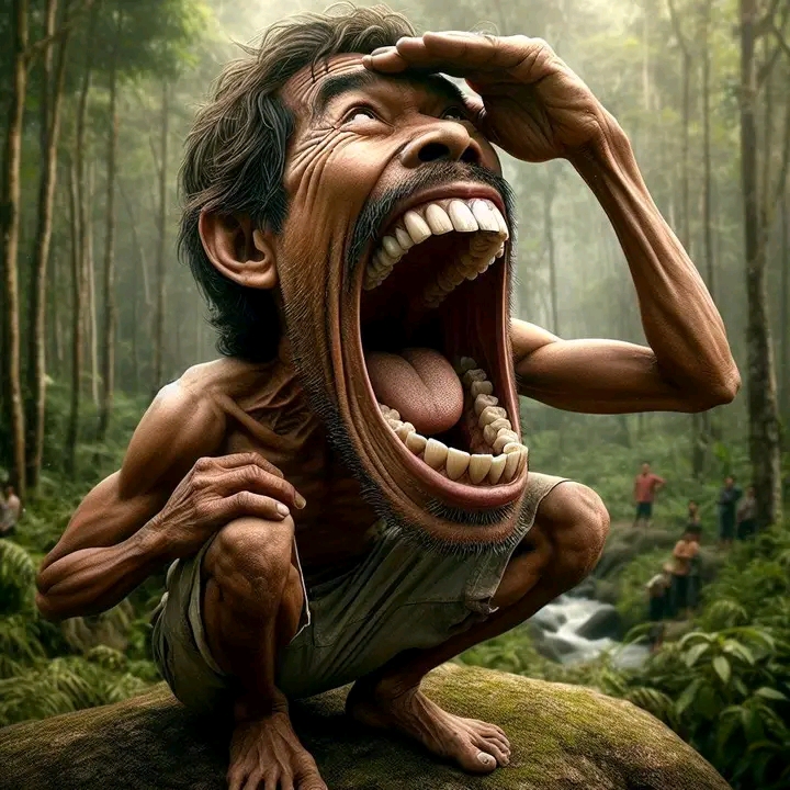 DALL·E prompt: an Indonesian guy, opened his mouth as wide as possible, until his teeth were vi...