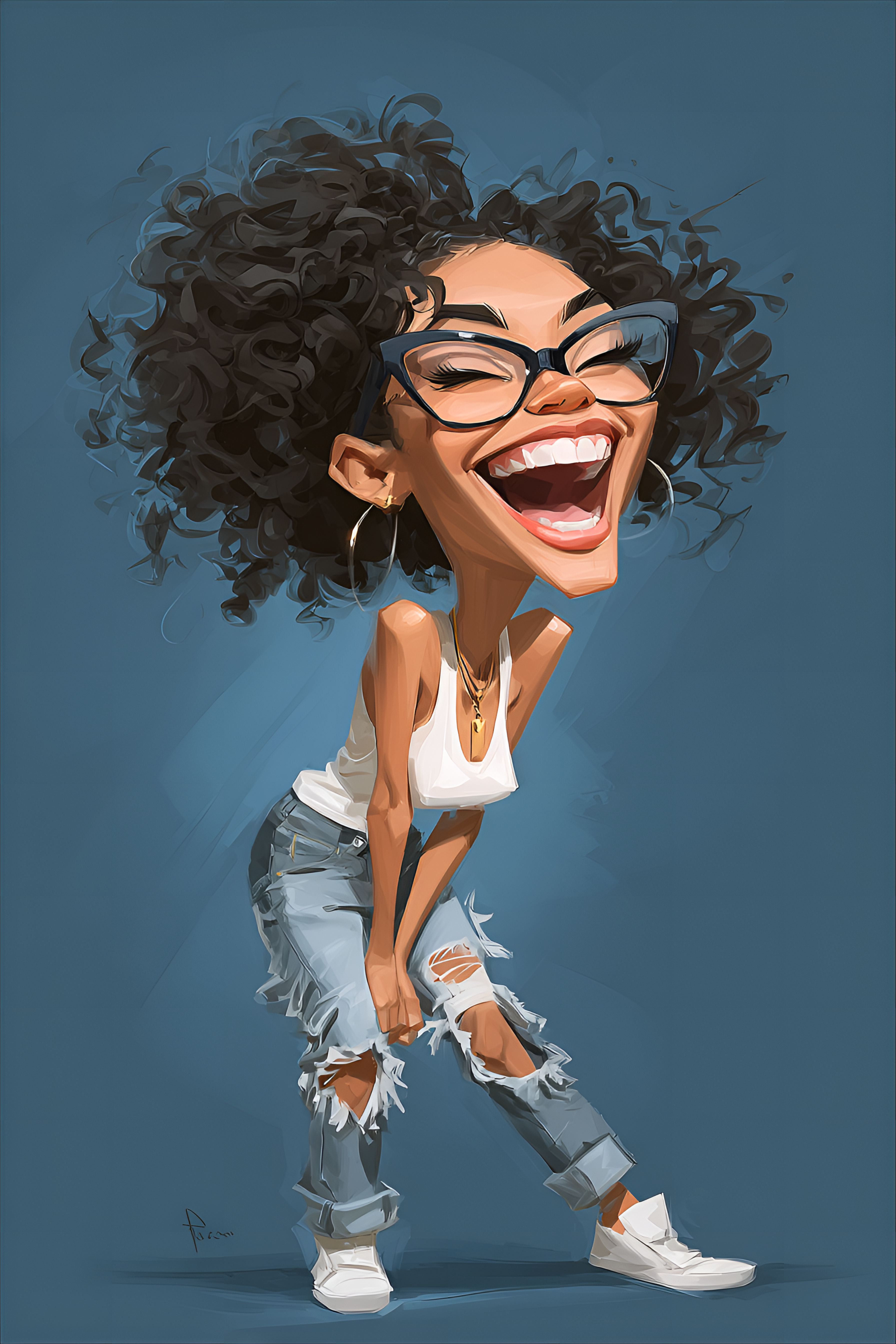 Midjourney prompt: funny caricature, hip-hop dancer caricature, young african-american female, 20 y...
