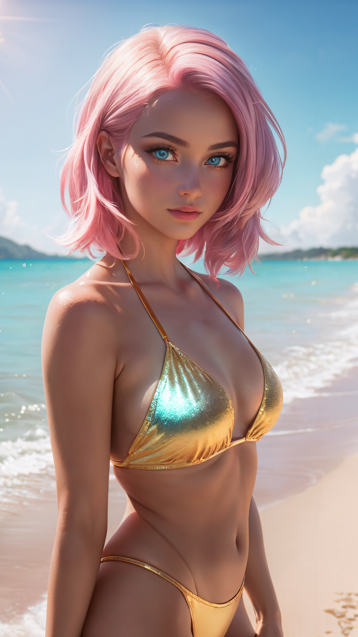 DreamShaper prompt: perfect smooth skin texture, fashion photography portrait of cute girl with irid...