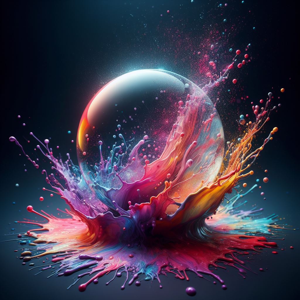 DALL·E prompt: use radiosity to create a crystal ball landing in a splash of colorful paint