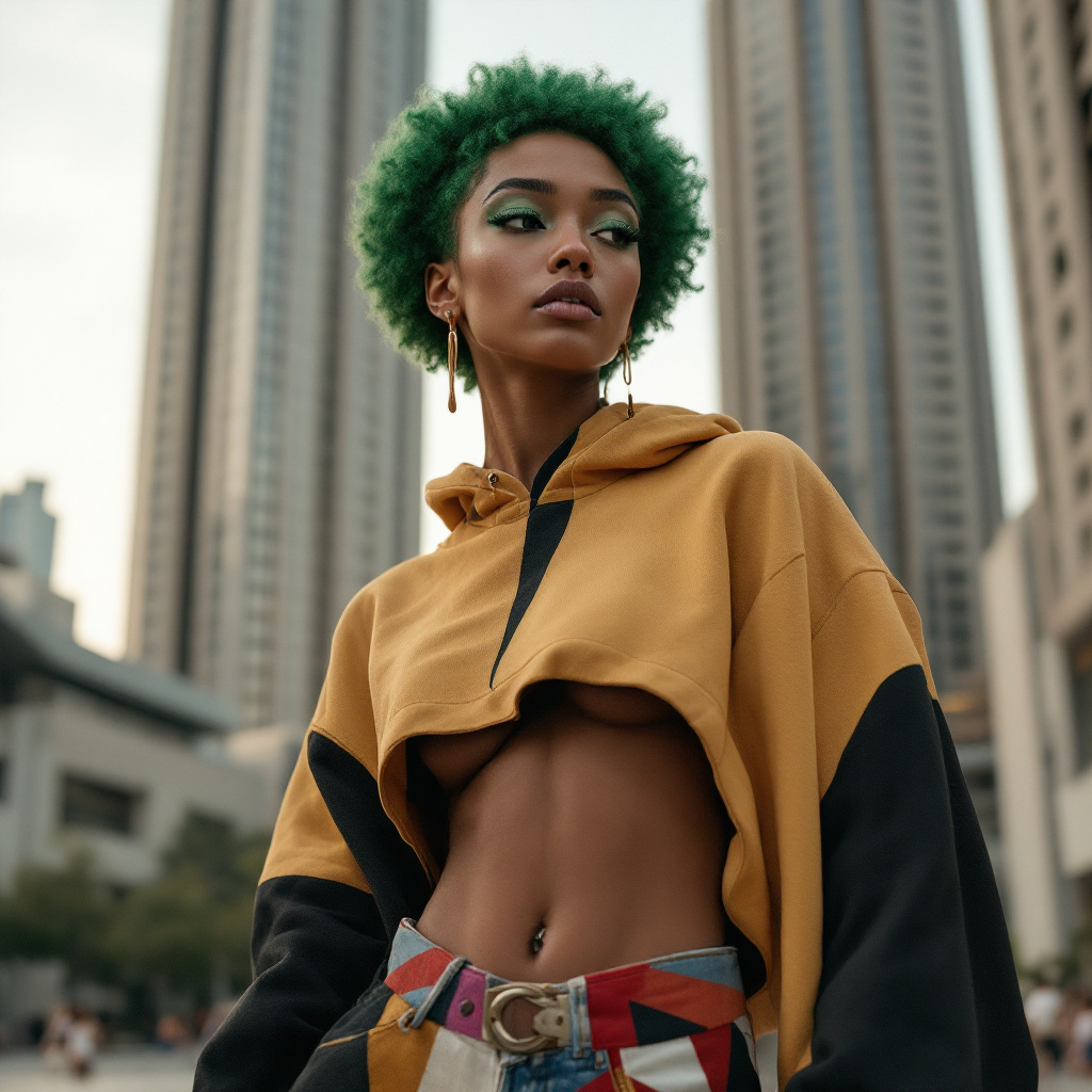 FLUX prompt: modernist, Constructivist Fashion full body photo of a 24-year-old Anuak-Sinhale...