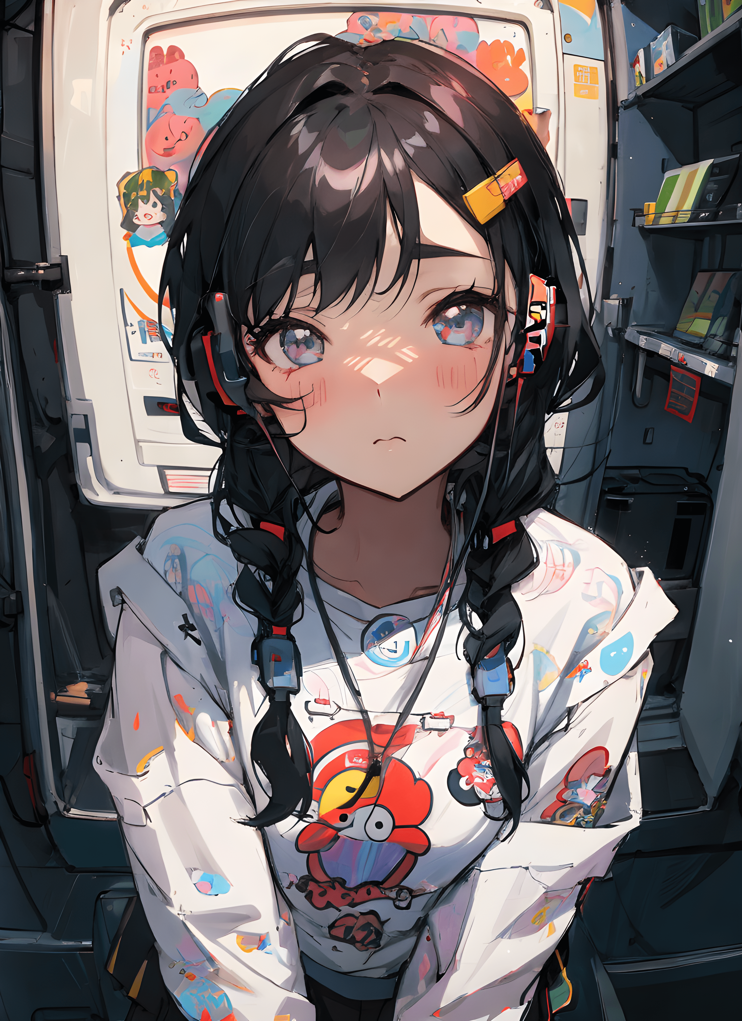 MeinaMix prompt: a girl with long black hair standing in front of a refrigerator, inspired by Hik...