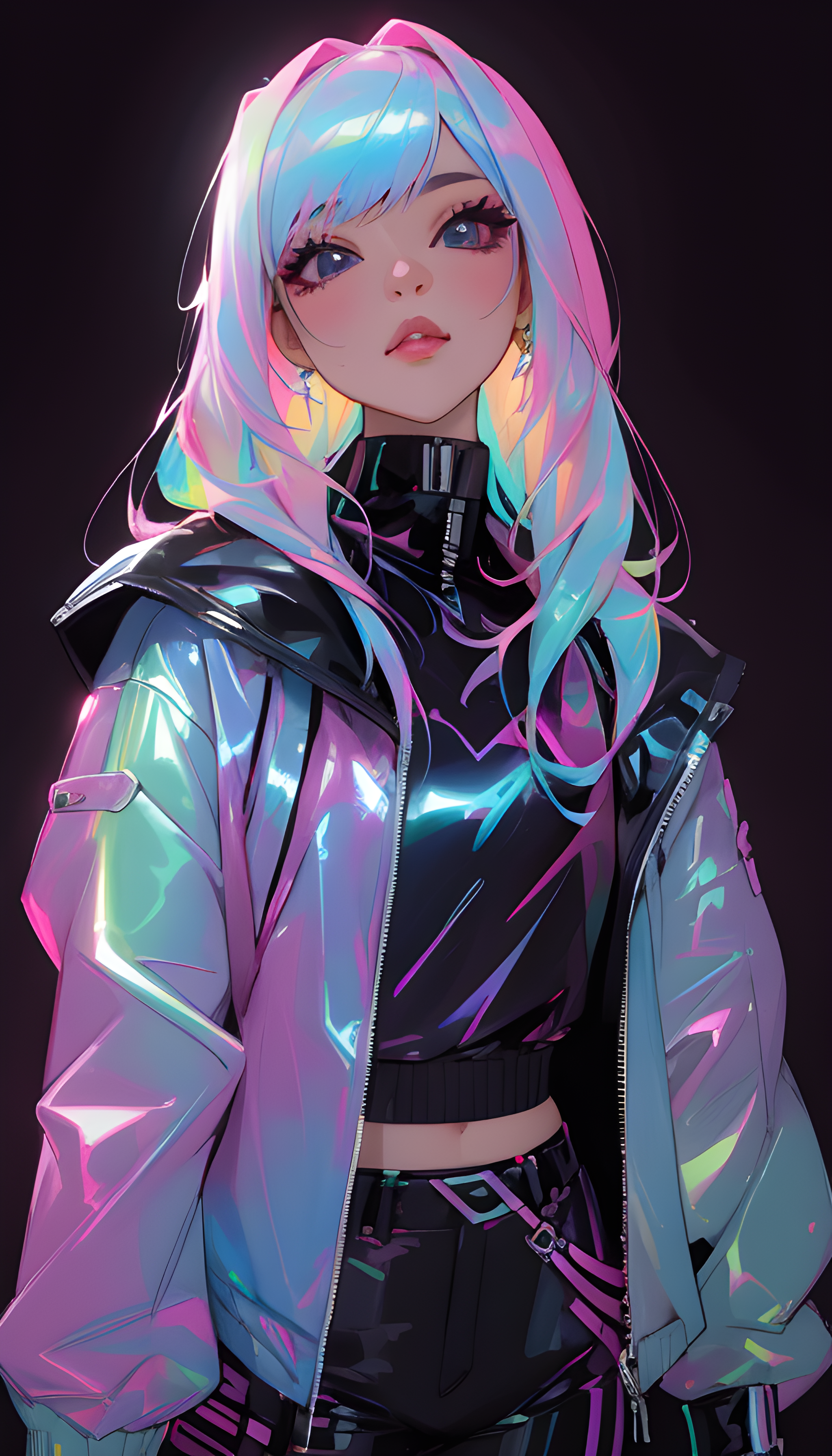 ReV Animated prompt: a close up of a person wearing a jacket, inspired by Ross Tran, shiny colorful, ...