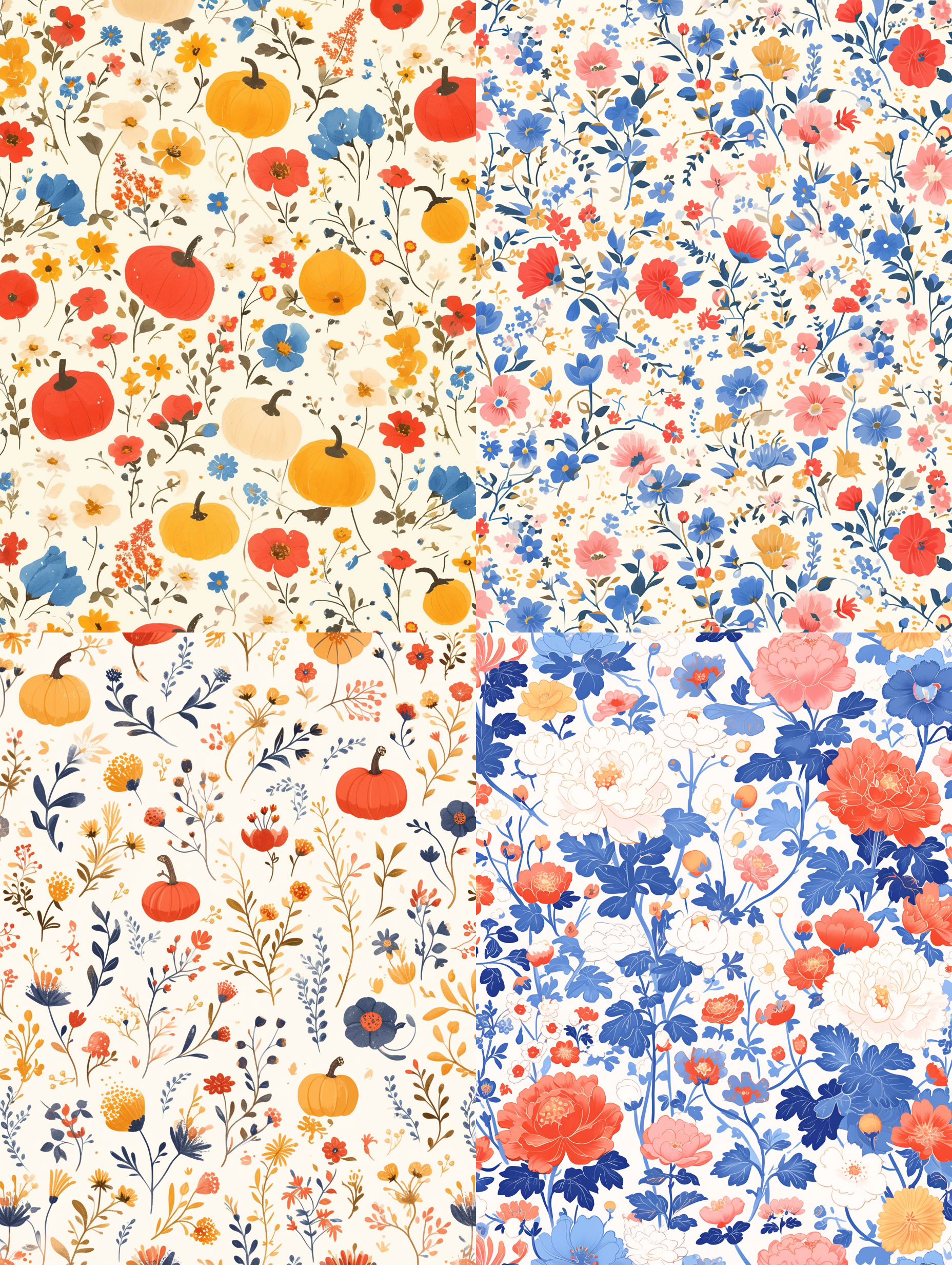 Midjourney prompt: Korean style small pumpkin,ditsy small pumpkin pattern, exquisite flowers，small ...