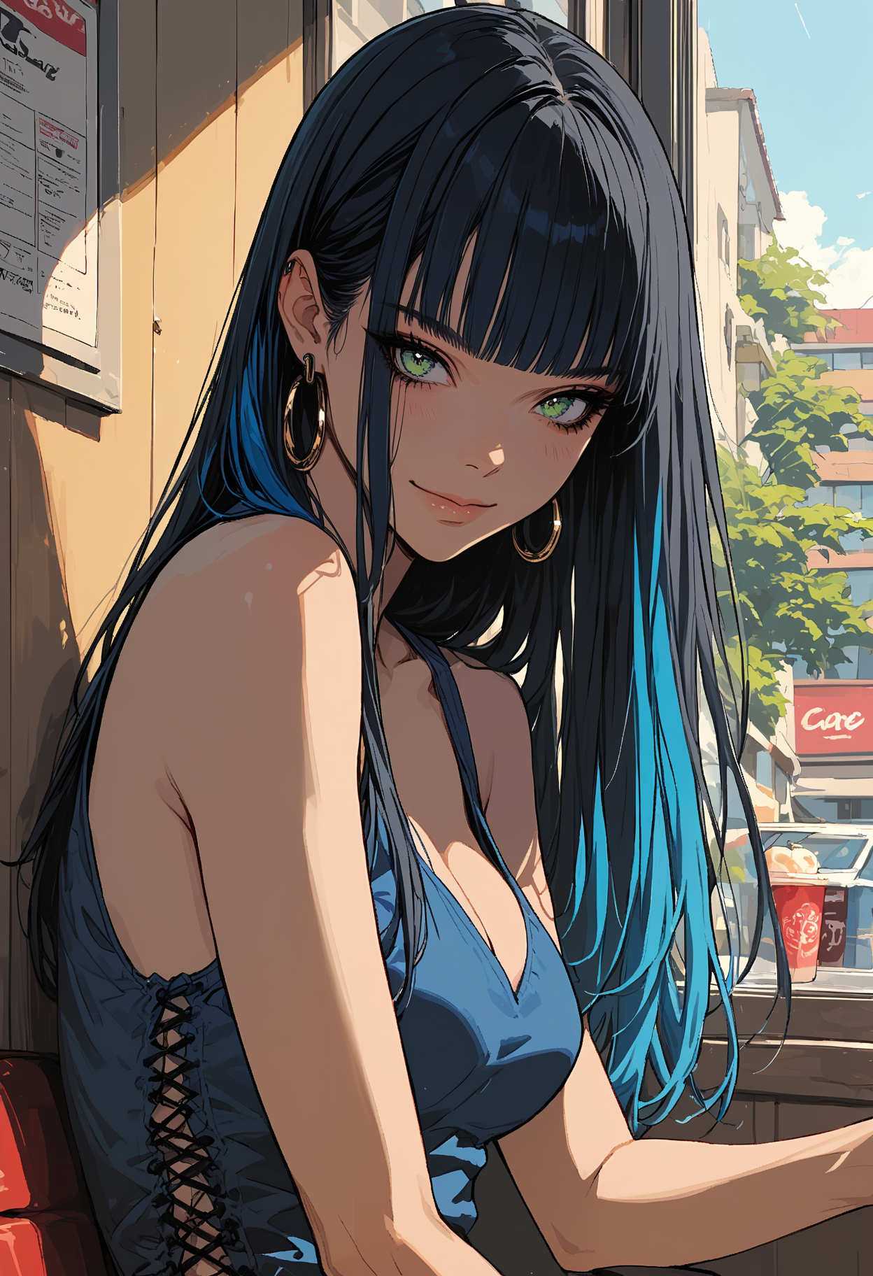 DucHaiten-Pony-XL (no-score) prompt: score_9, score_8_up, score_7_up,source_anime,1girl,solo,two tone hair,black hair...