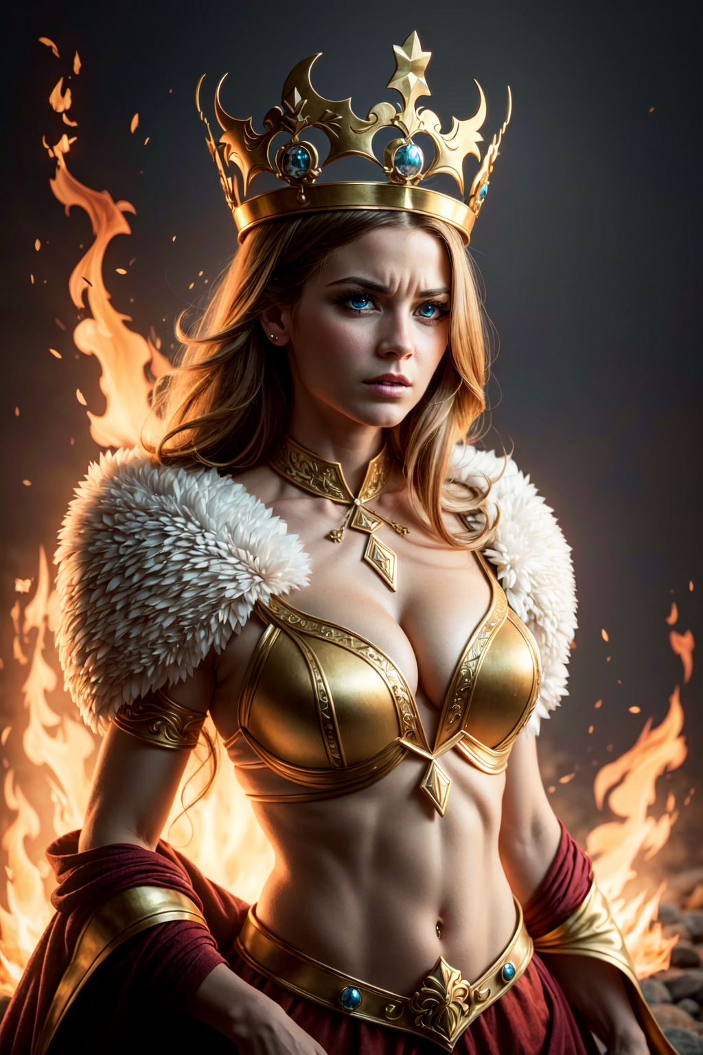 Level4 prompt: queen of fire character, a crown made of flames, photorealistic, epic, dramatic ...