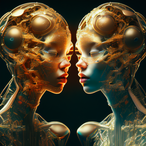 Openjourney prompt: mdjrny-v4 style, two lovers, as neural networks, facing each other, forehead-on-...