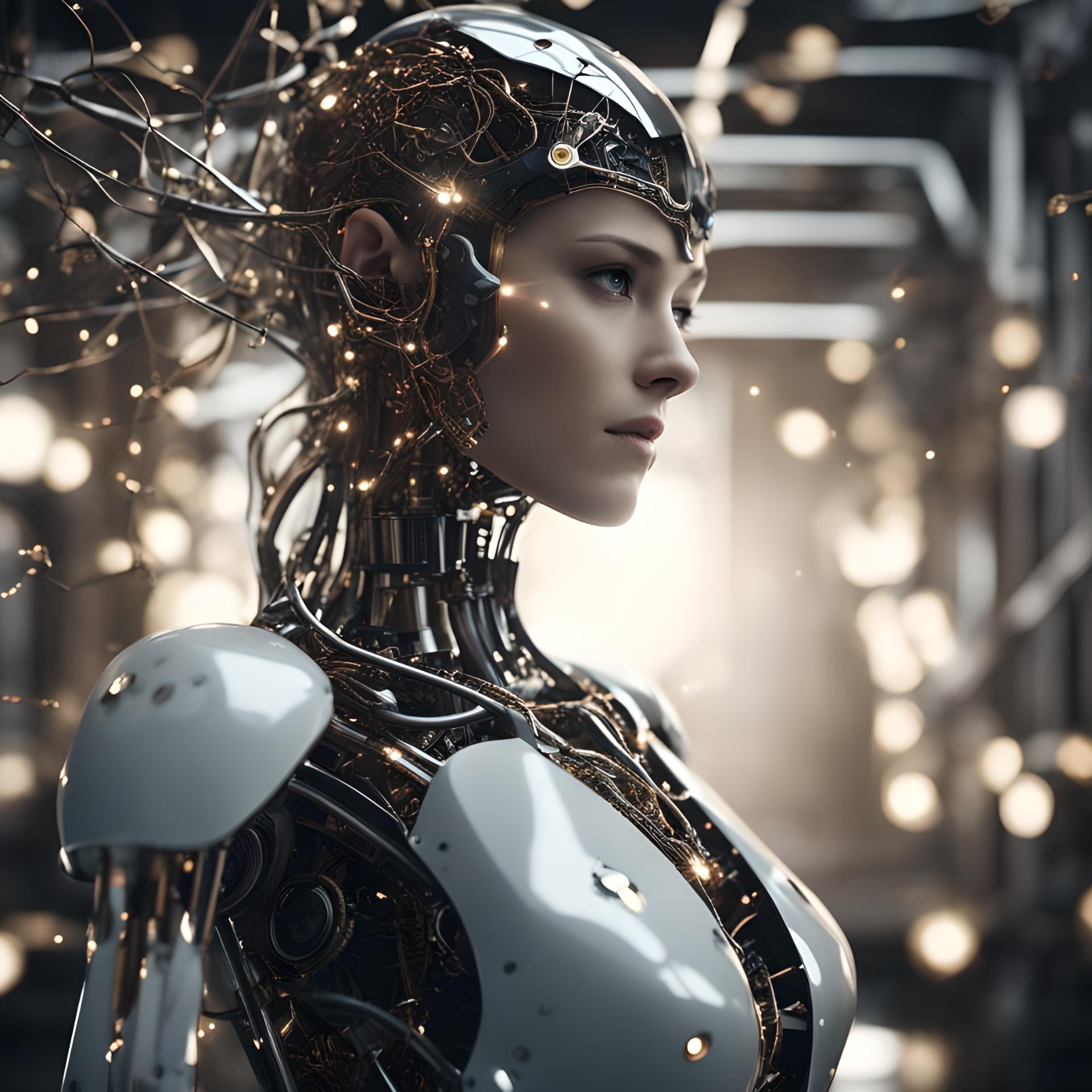 Stable Diffusion prompt: Intricate and elegant artwork featuring a robot neuron network, a true masterpie...