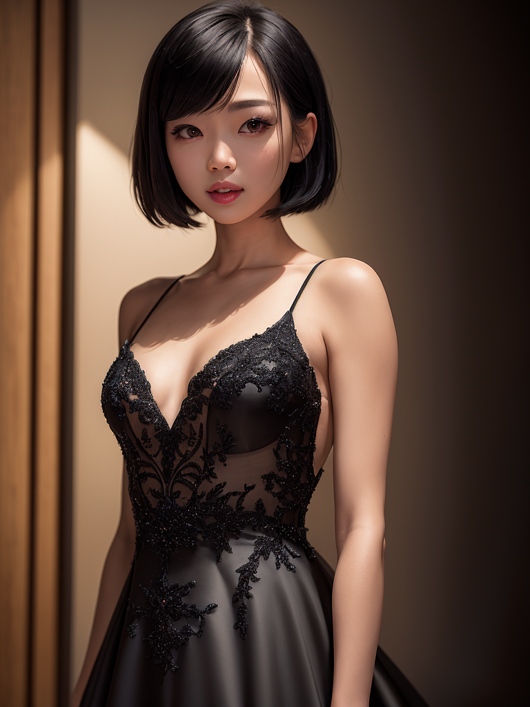 DreamShaper prompt: (1girl, full body:1.4), Beautiful Korean woman, K-pop idol, (Cute Loose Bob hair...