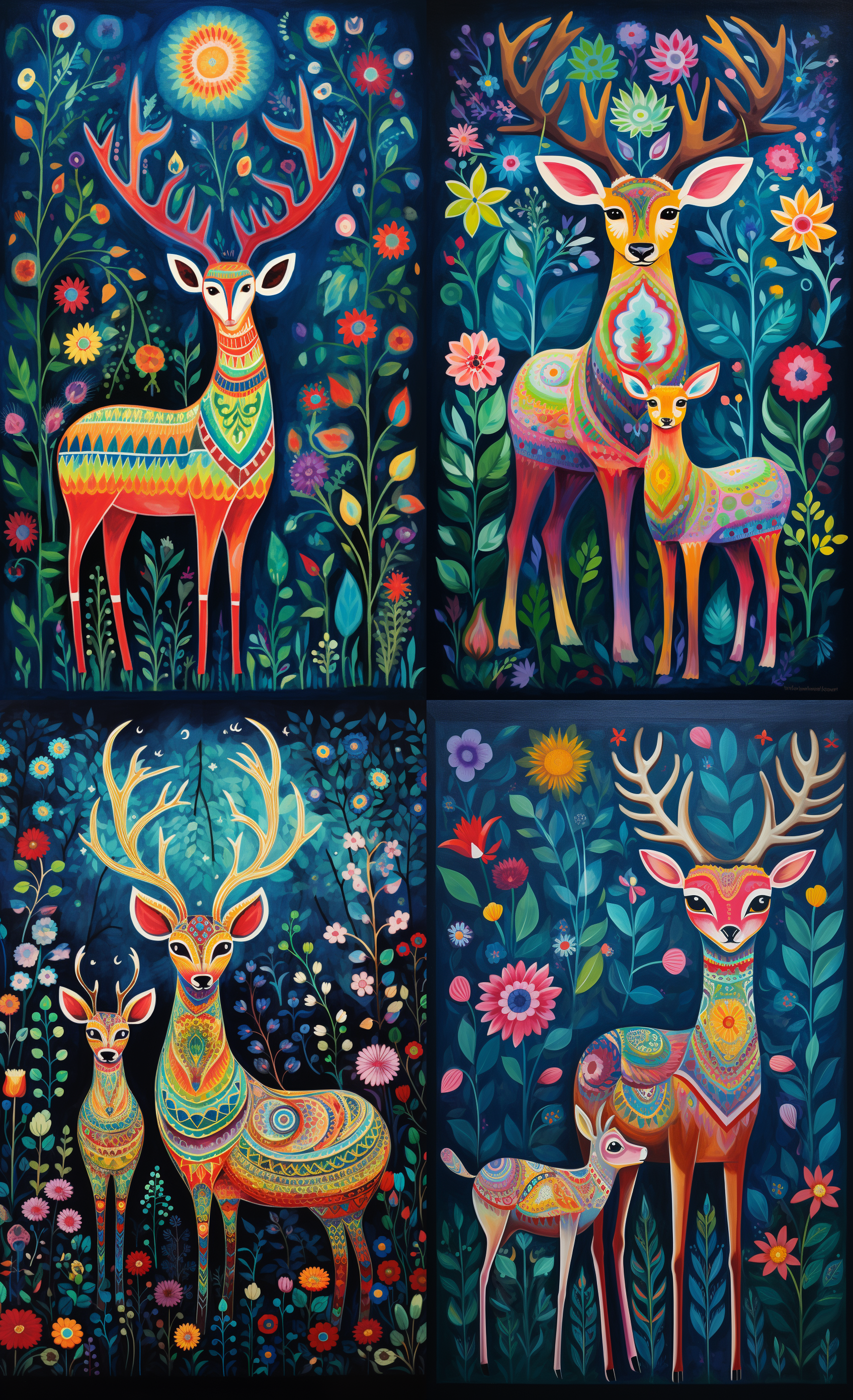 Midjourney prompt: A blue deer with rainbow eyes and colorful stars, standing on its hind legs next...