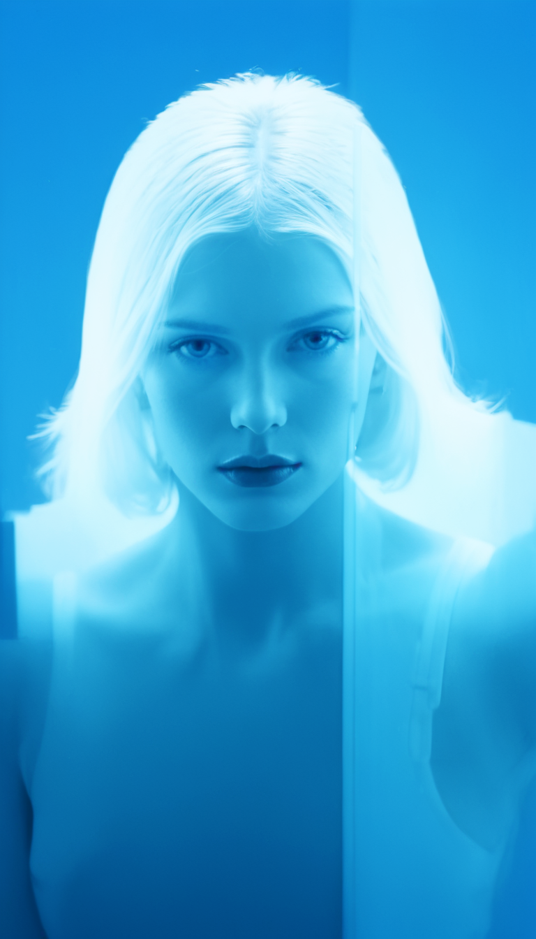Stable Diffusion prompt: digital art, fashion editorial, a close portrait of beautiful blond woman is stu...