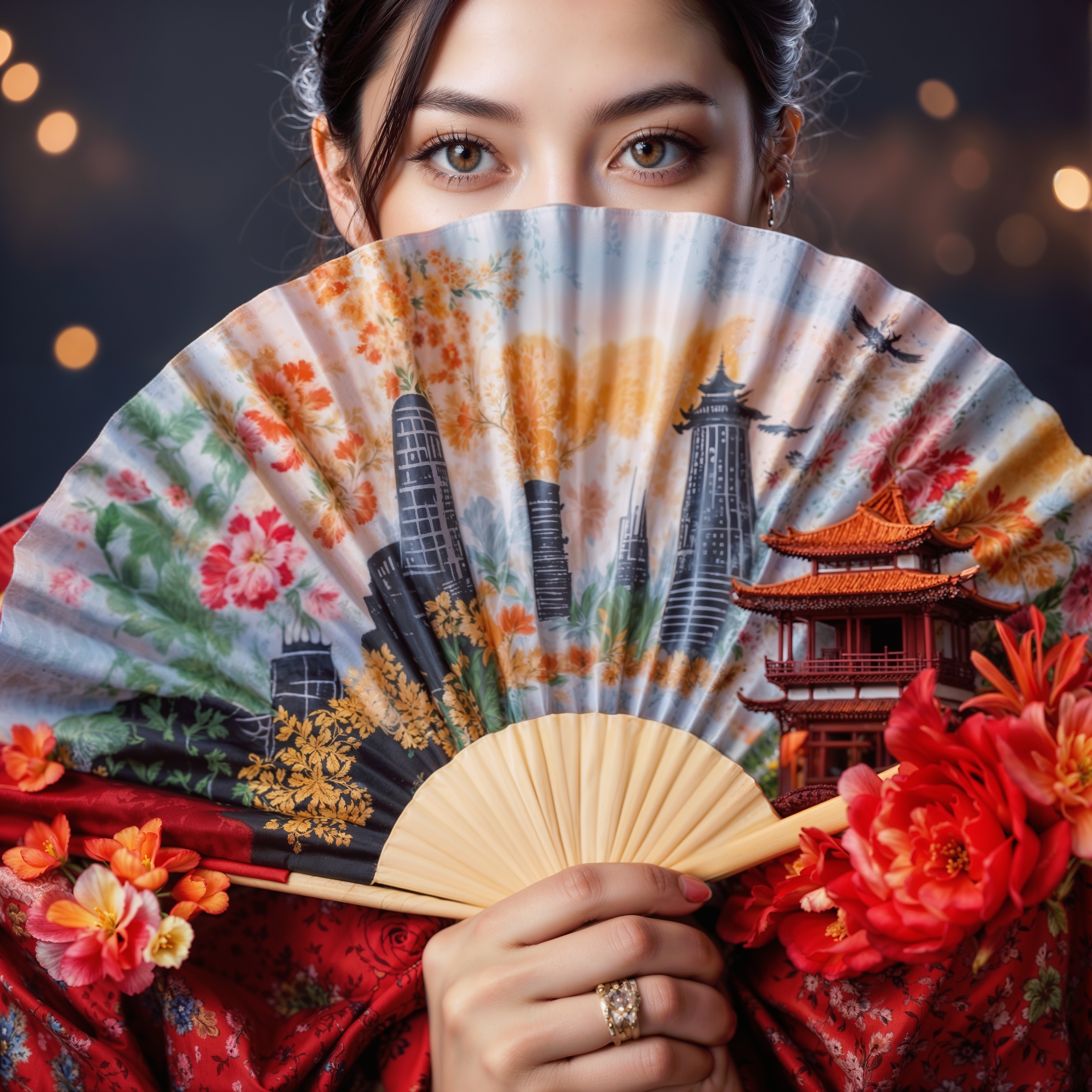 SD XL prompt: A stunningly beautiful woman with delicate features and flawless beauty, her hai...