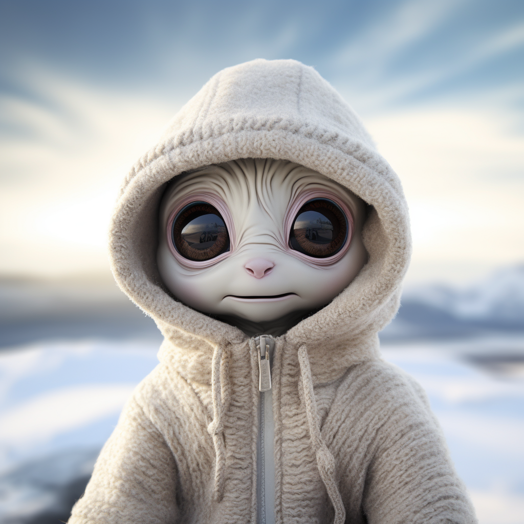 Midjourney prompt: _An_image_of_an_alien_a_small_white_and_furry_creature