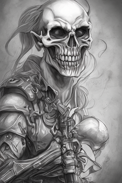 Openjourney prompt: a full body game character sketch villain wearing a smiling skull mask