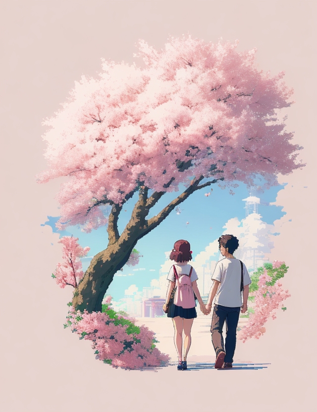 DreamShaper prompt: Summer trip in the Tokyo , sakura lover , sweetheart couple, t-shirt design,banl...