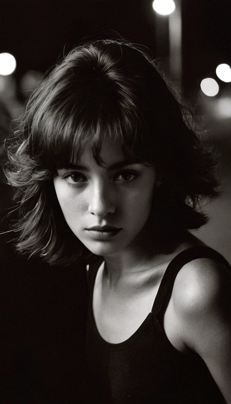 Stable Diffusion prompt: black and white photography in style by Bruce Davidson, fashion editorial, dark ...
