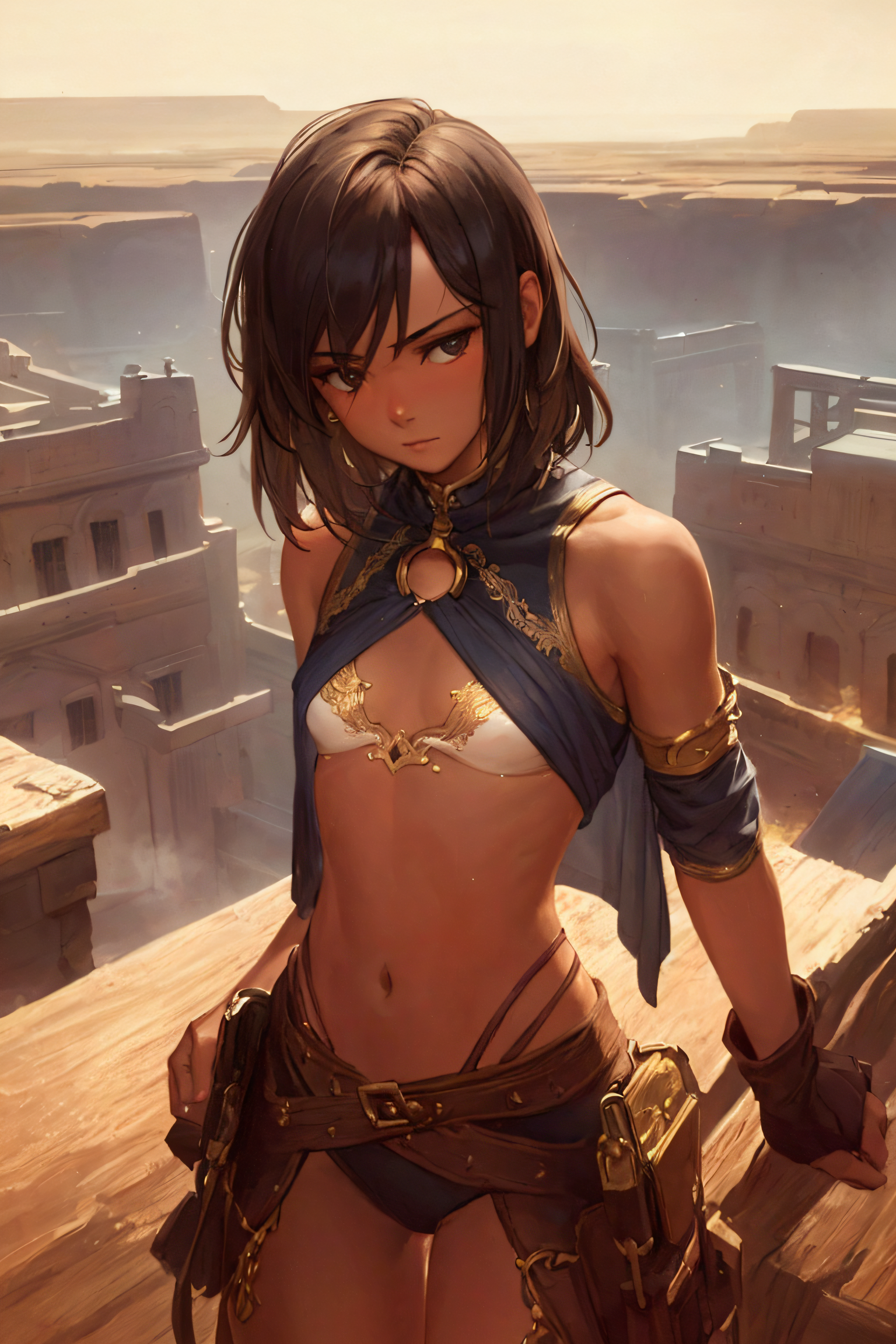 Kenshi prompt: intricate details, photograph, intricate background, zoomed out of a woman, skin...