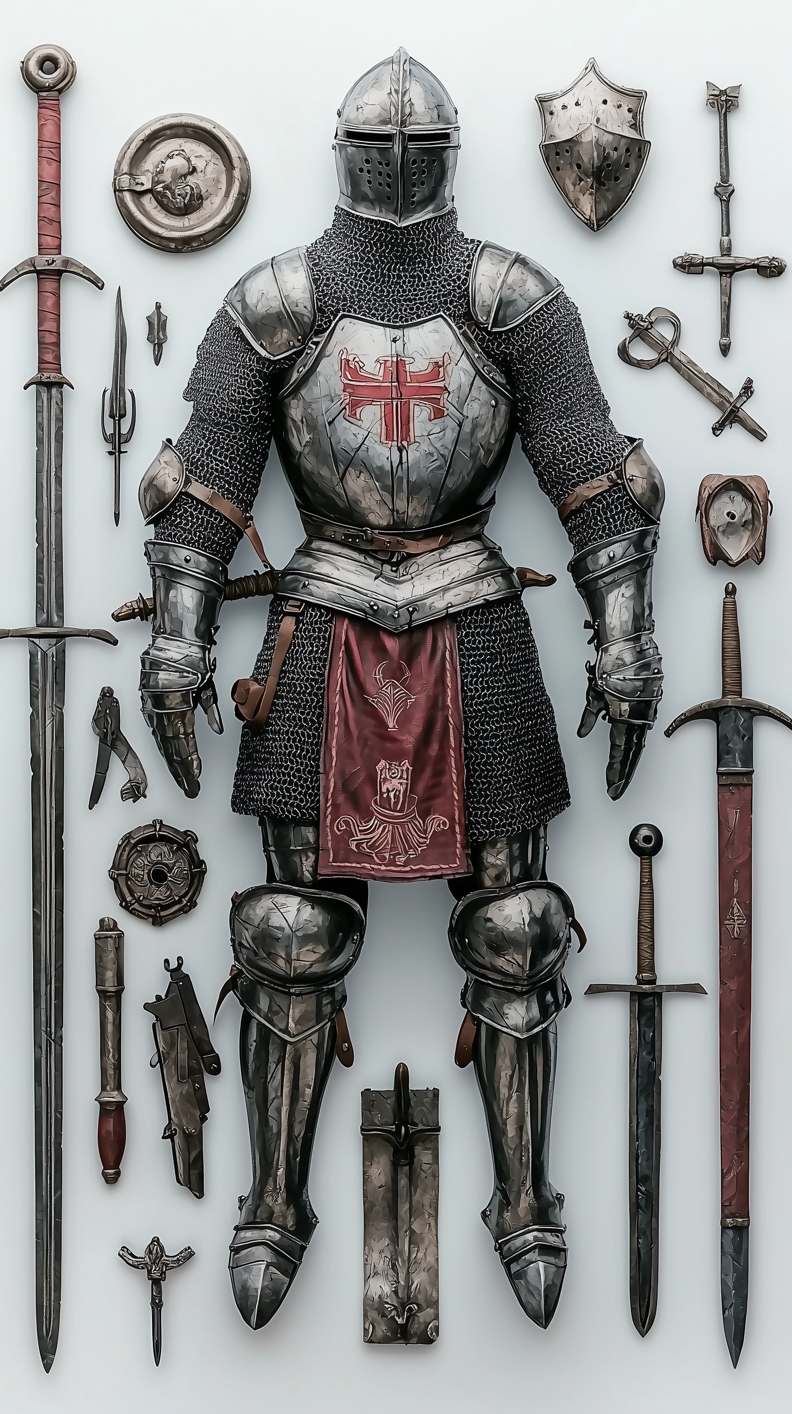 Midjourney prompt: plastic model kit style image featuring a medieval knight with armor and weapons...