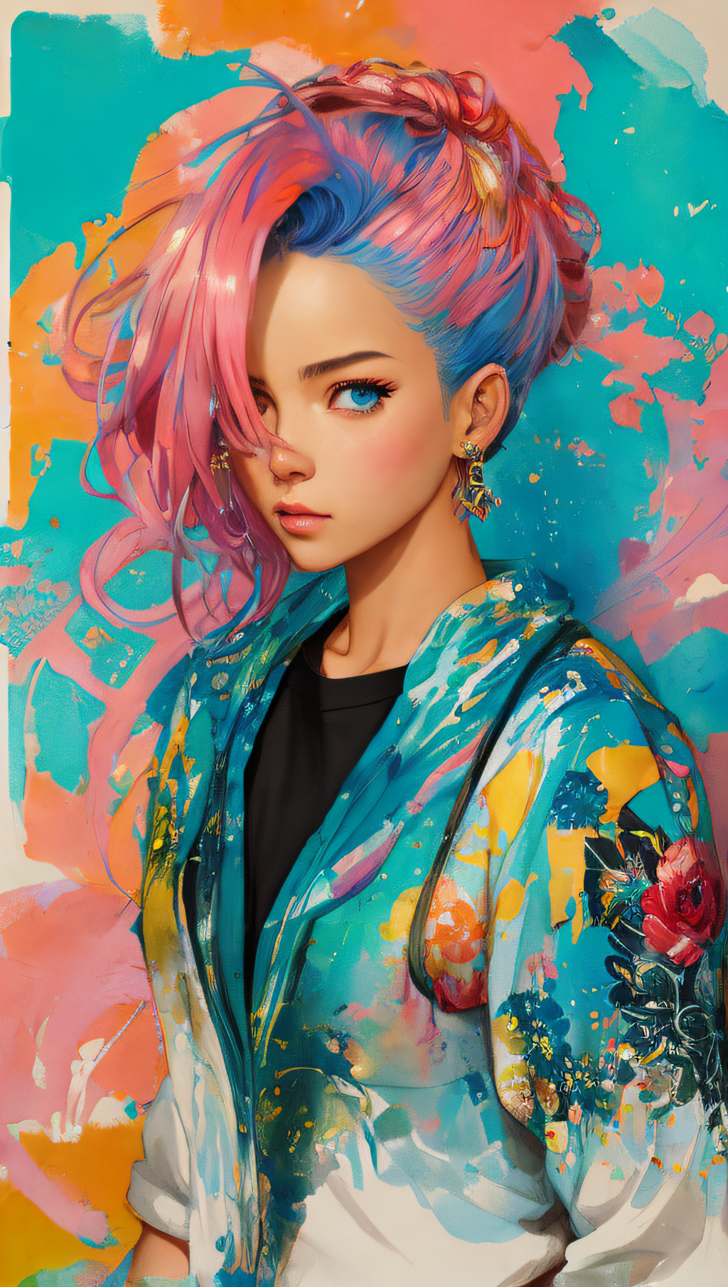 DreamShaper prompt: Beautiful anime watercolor painting of summerpunk lady. summer chill day, paint ...