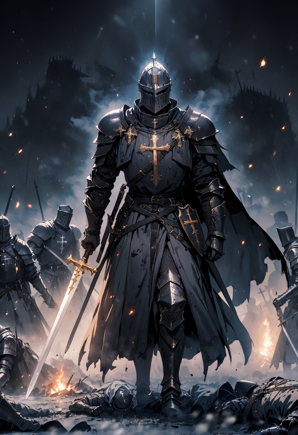 Animagine XL V3.1 prompt: KNIGHT CRUSADER, HELMET, POINTY CRUSADER HELMET, GREAT HELM, GREAT HELM WITH A C...