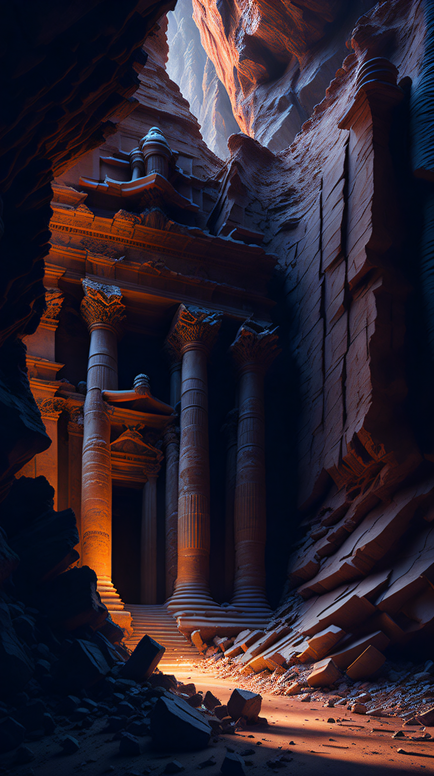 Stable Diffusion prompt: (masterpiece Illustration, best quality:1.2) A ruined Sumerian Temple, hidden in...